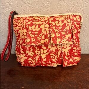 Patricia Nash Ruffle Lace Paris Red White Wildflower Leather Wristlet Clutch